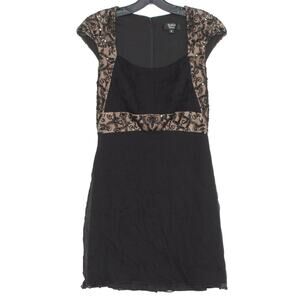 Tadashi Collection Womens Dress Mini Beaded Sequin Cap Sleeve Black Tan 6 GA